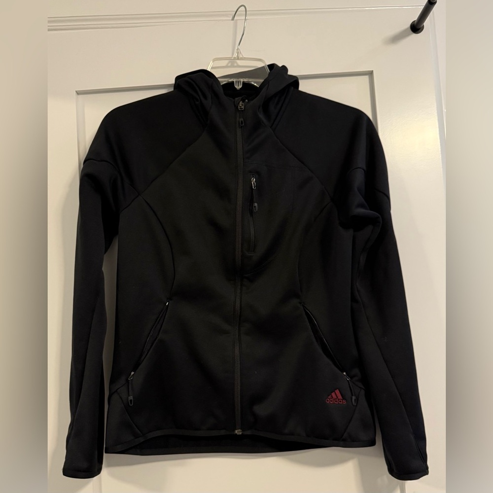 Adidas outdoor black thick material zip up hoodie